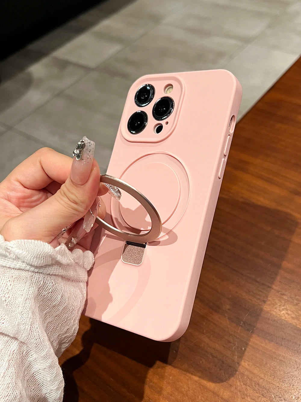 Original Liquid Silicone Magnetic Stand Holder Phone Case For iPhone 16 15 11 12 13 14 Pro Max For Magsafe Ring Bracket Cover