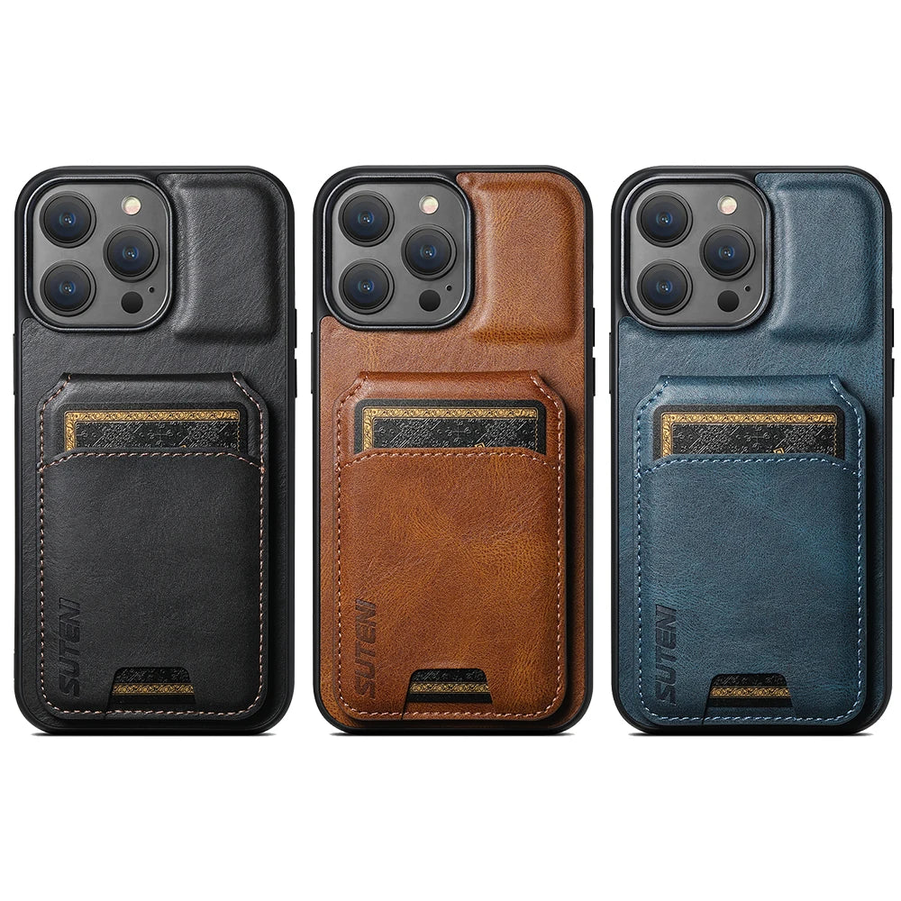 Card Holder Leather Magnetic Pocket Cover Wallet Phone Case For iPhone X XS XR 11 12 13 14 15 Plus 16 Pro Max