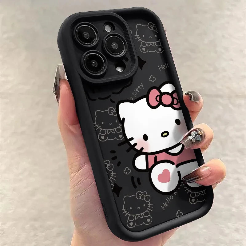 Sanrio Ins Hello Kitty Phone Case For Iphone 16 15 14 13 11 12 Pro Max X XR XS 7 8 Plus Y2k Girl Clear Gift Silicone Anti-fall