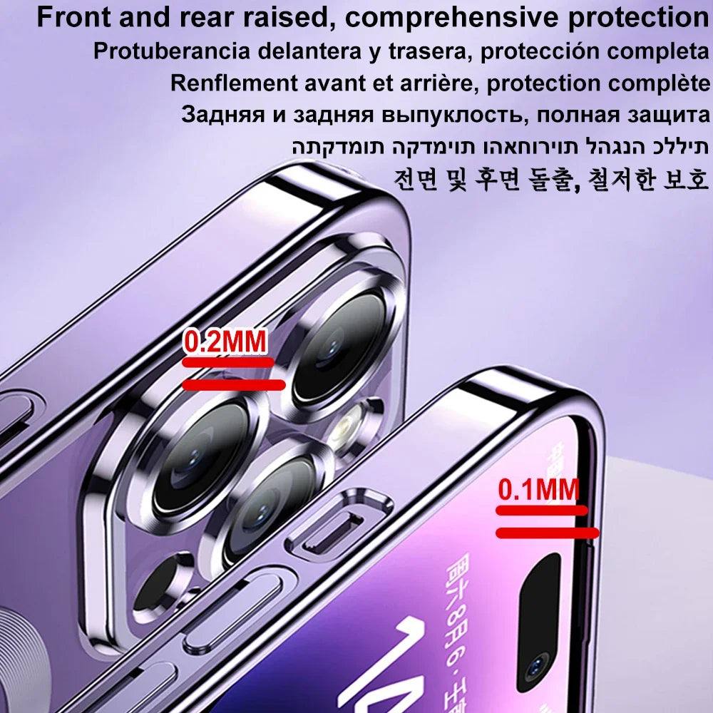 Magnetic Plating Case For iPhone 16e15 14 16 13 12 11 Pro Max With Camera Lens Protector Glass For Magsafe Wireless Charge Cover