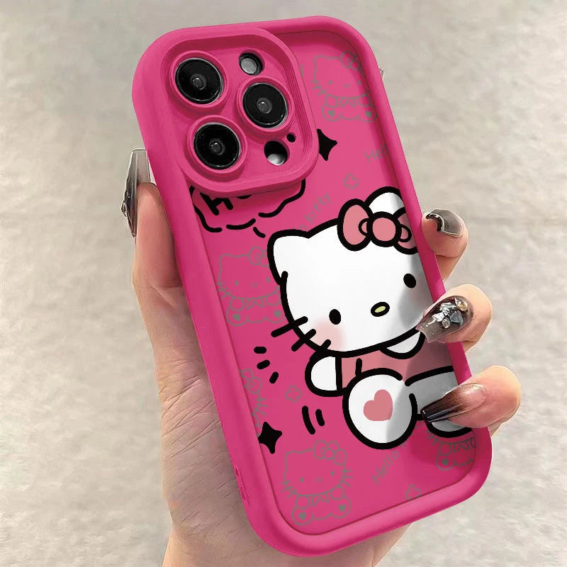 Sanrio Ins Hello Kitty Phone Case For Iphone 16 15 14 13 11 12 Pro Max X XR XS 7 8 Plus Y2k Girl Clear Gift Silicone Anti-fall
