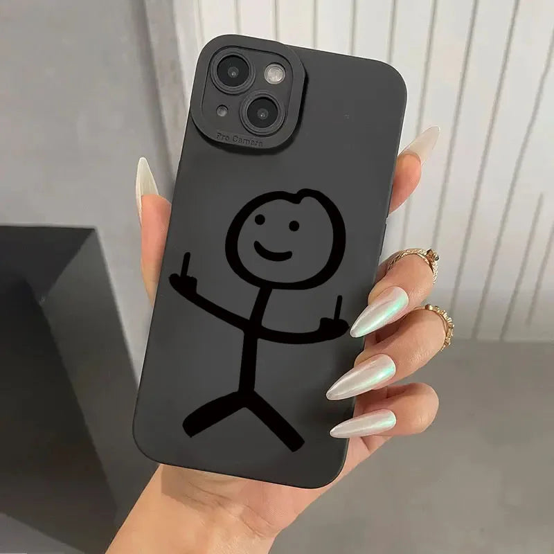 Cute Cartoon Matchman Matte Silicone Phone Case For iPhone 16 11 12 13 14 15 Pro Max XR XS X 7 8 Plus SE2 16E Soft Back Cover