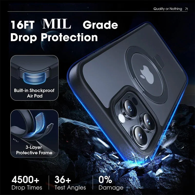 Translucent Phone Case with Magnetic Ring Stand for iPhone 16 15 14 Pro Max Case Plus 12 13 11 Mobile Cases Ultra Slim Cover