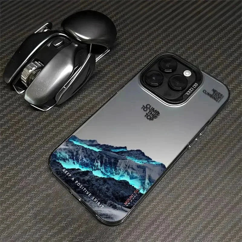 Snow Mountain Road Landscape Phone Case For IPhone 16 15 14 13 12 11 Pro XS Max 16E X XR 7 8 Plus Plating Matte Hard Cover Funda