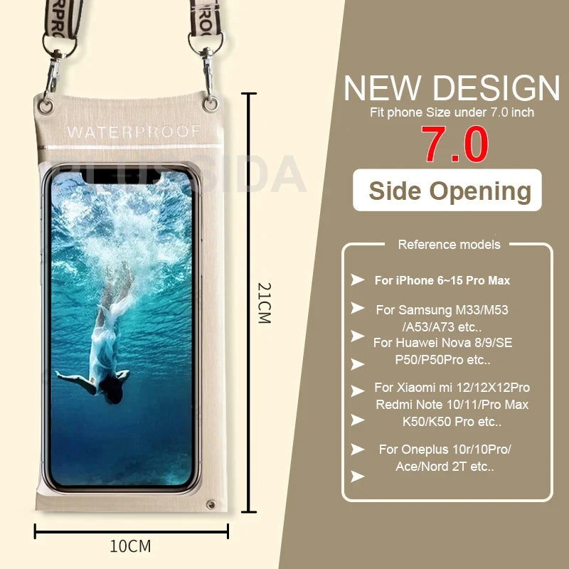 Waterproof Phone Case Pouch Bag For iPhone 17 16 15 14 13 Pro Max 17 Air 11 Samsung S25 S24 Ultra Water Proof Mobile Phone Cover