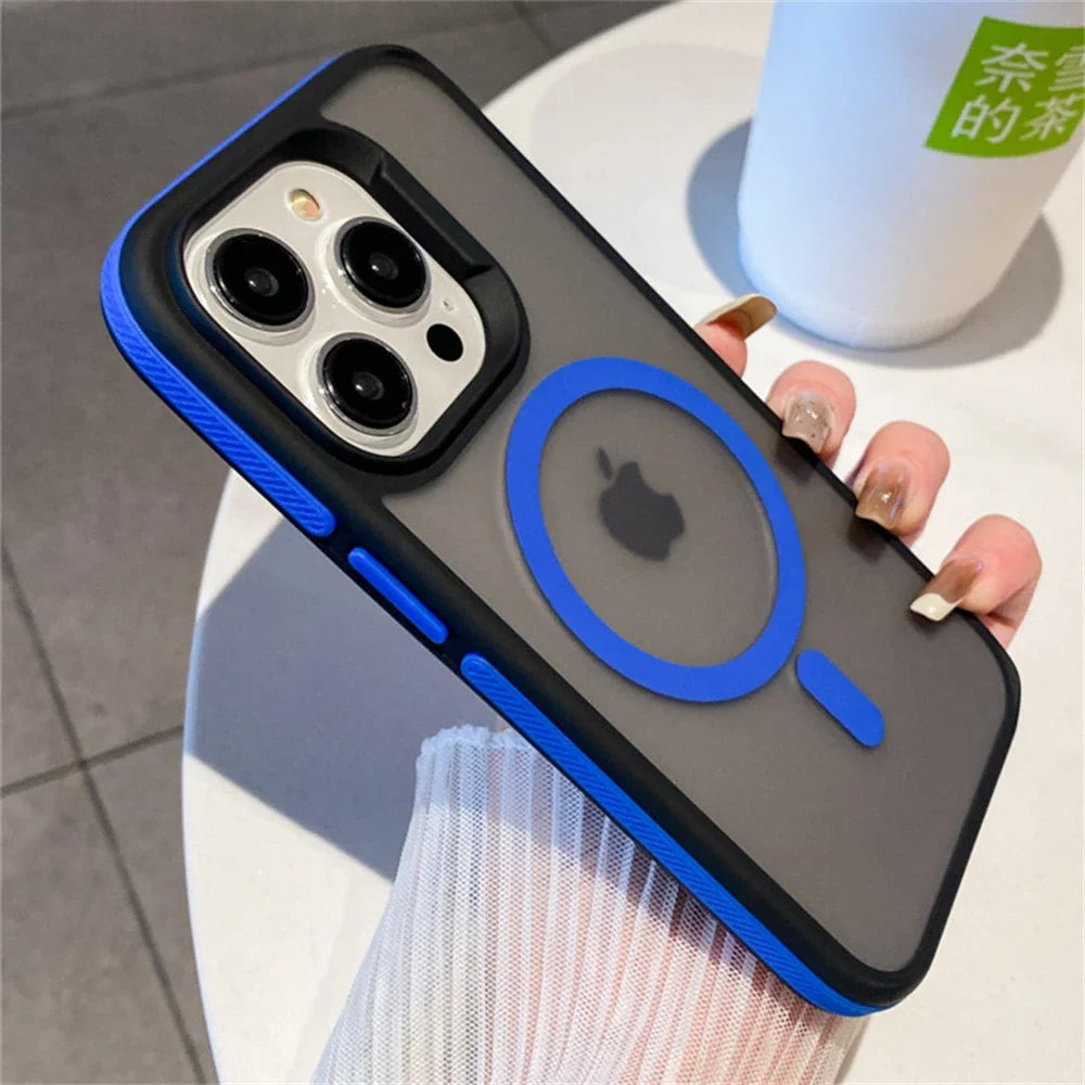 Luxury Matte Translucent Armor Shockproof Case For iPhone 16 15 14 13 12 Pro Max Plus For Magsafe Magnetic Wireless Charge Cover
