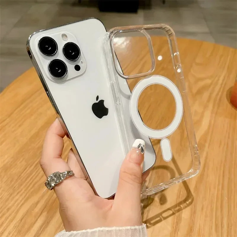 Luxury Crystal Clear Magnetic Case For Magsafe Wireless Charge For iPhone 16 15 14 13 11 Pro Max Plus Case Protective Back Cover