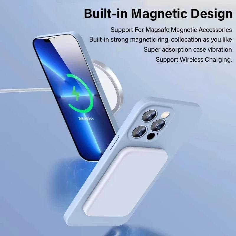 For Apple iPhone Case 16 15 Pro Max Liquid Silicone Magnetic For Magsafe Phone Protection 14 13 12 Plus Mini Funda Accessory