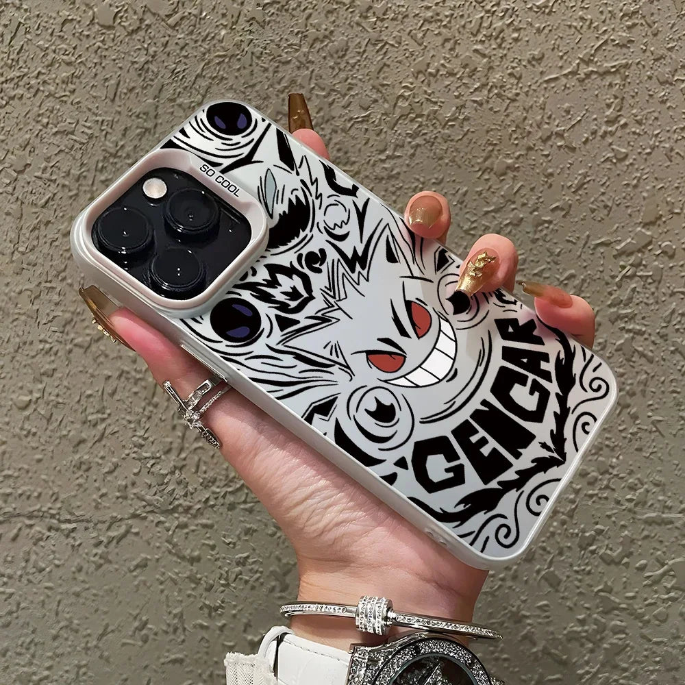Anime Gengar Phone Case for iPhone 16 15 14 Plus 13 12 11 Pro Max X Xs XR 8 7 Matte Colorful Silver Hard Cover