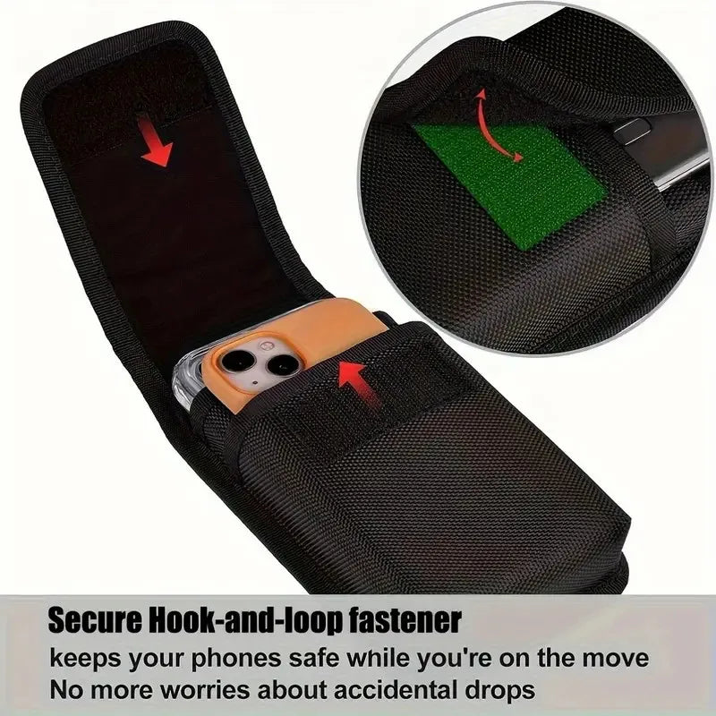 Universal phone bag under 7.5 inches Nylon Dual Pocket Cell Phone Belt Pouch Case Men's Outdoor bag for iPhone 16 15 Samsung S23