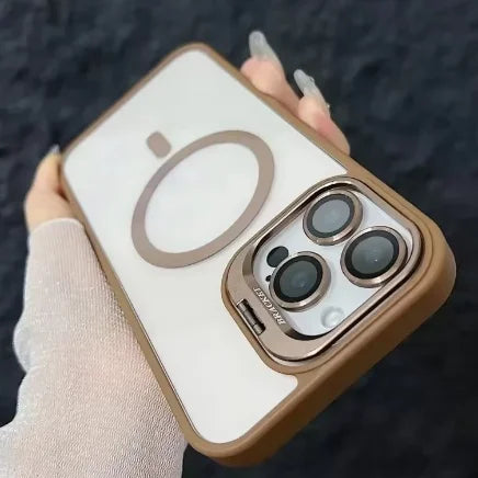 Magsafe Magnetic Lens Protection Stand Phone Case For IPhone 11 12 13 14 15 16 Pro Max Camera Glass Transparent Metal Ring Cover