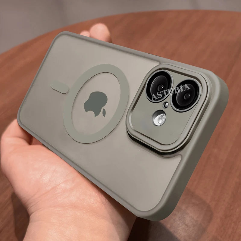 NEW Plain Magnetic Brown Lens Protection Phone Case for iPhone 16 15 14 13 12 11 Pro Max Plus Compatible Wireless Charge Cover