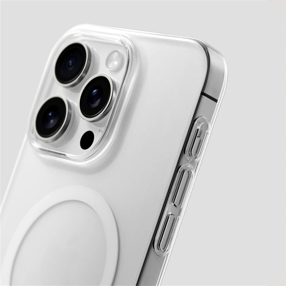 Ultra Thin Hard PC HD Transparent Magnetic Case For iPhone 16 15 14 13 12 Pro Max Plus Magsafe Wireless Charge Clear Back Cover