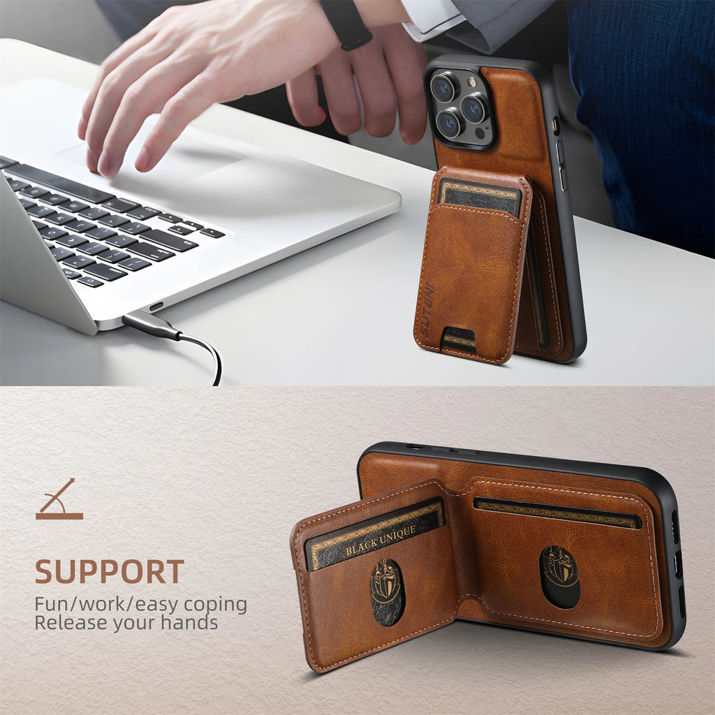 Card Holder Leather Magnetic Pocket Cover Wallet Phone Case For iPhone X XS XR 11 12 13 14 15 Plus 16 Pro Max