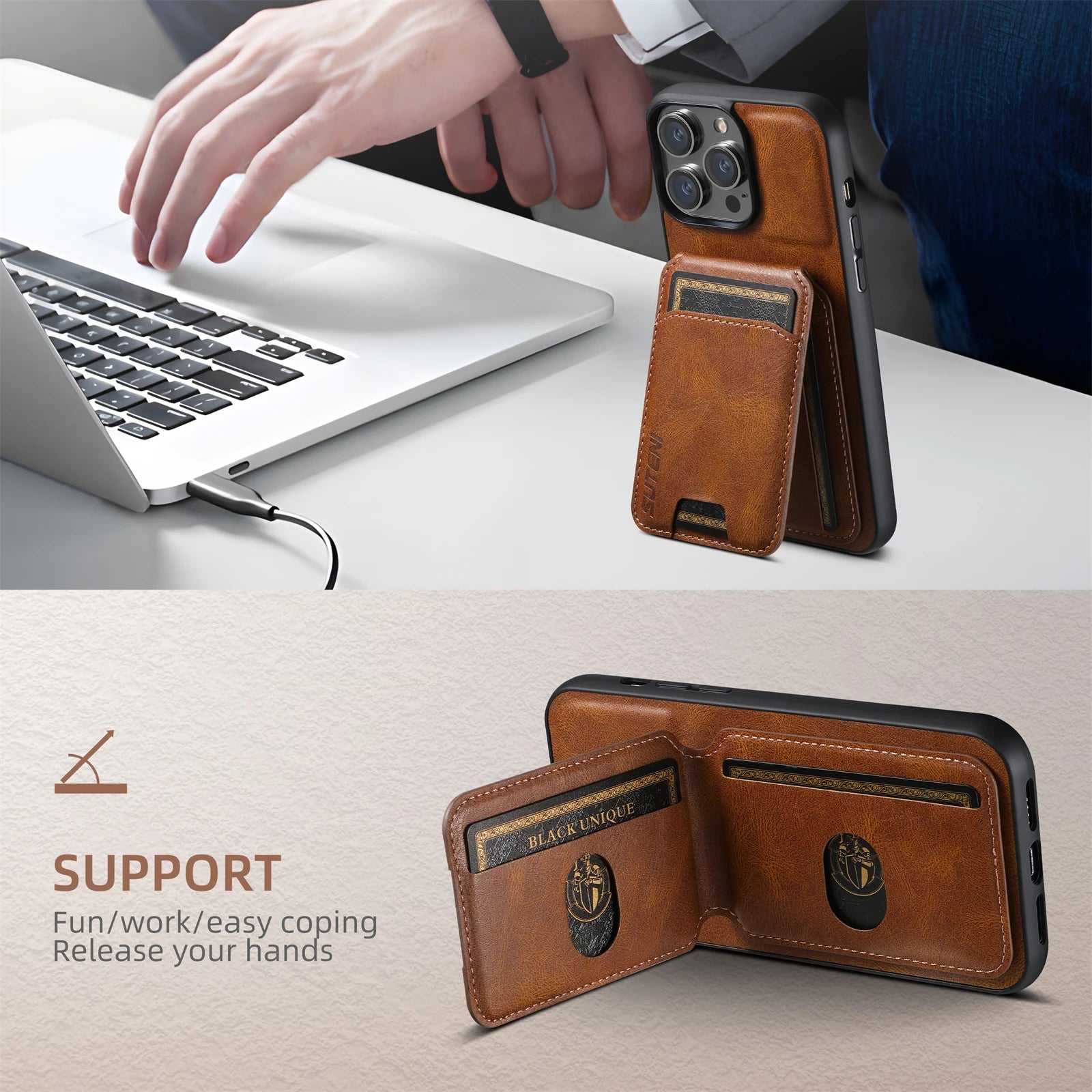 Card Holder Leather Magnetic Pocket Cover Wallet Phone Case For iPhone X XS XR 11 12 13 14 15 Plus 16 Pro Max