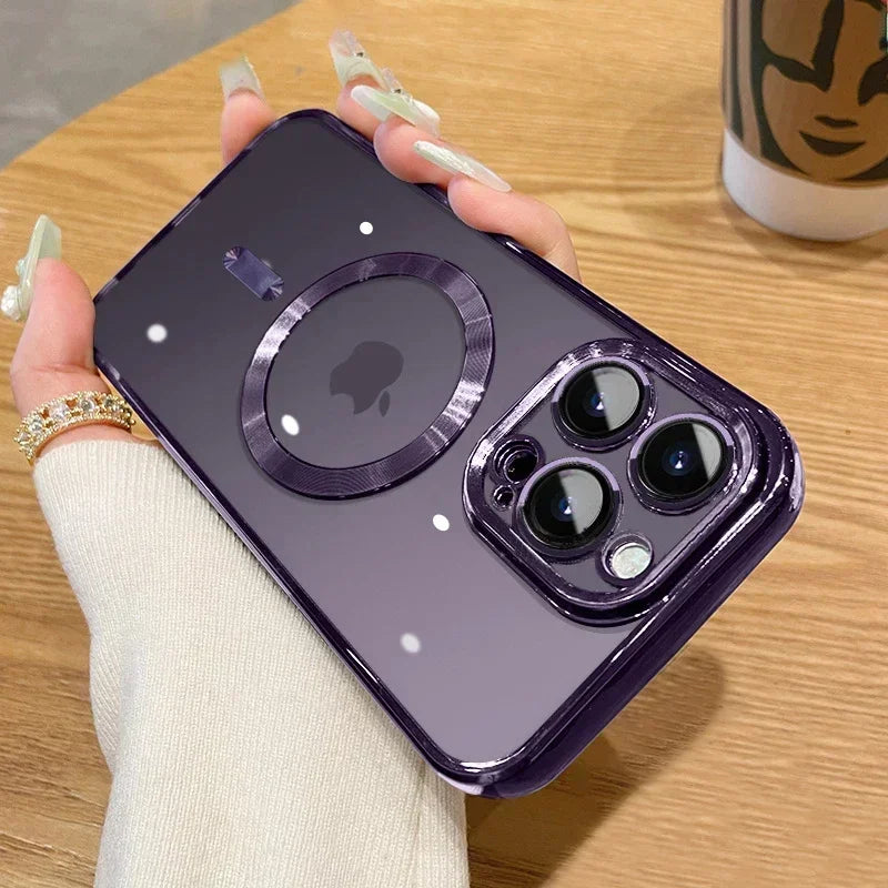 Magnetic Plating Case For iPhone 15 16 14 Plus 13 12 11 Pro Max Camera Lens Protector Glass For Magsafe Wireless Charger Cover