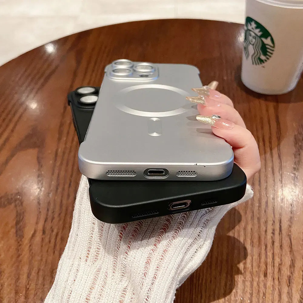 Natural titanium borderless plating magsafe phone case for iPhone 16 15 14 13 12 11 Pro Max Plus magnetic wireless pc back case