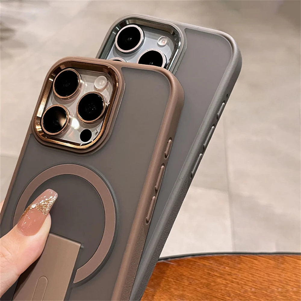 Folding Stand Holder Magnetic Matte Case For iPhone 16 Pro Max 15 14 Plus 13 12 11  For Magsafe Wireless Charge Shockproof Cover