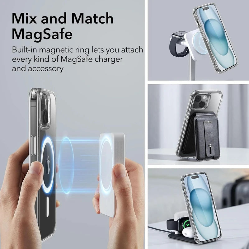 Luxury Clear Magnetic Case for MagSafe for iPhone 16 Plus 16 Pro Max Case With Camera Touch Buttons Case Wireless Charging Cover