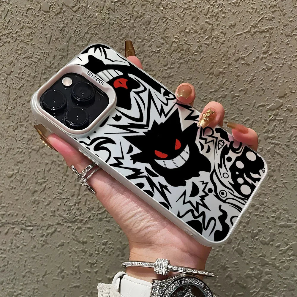 Anime Gengar Phone Case for iPhone 16 15 14 Plus 13 12 11 Pro Max X Xs XR 8 7 Matte Colorful Silver Hard Cover