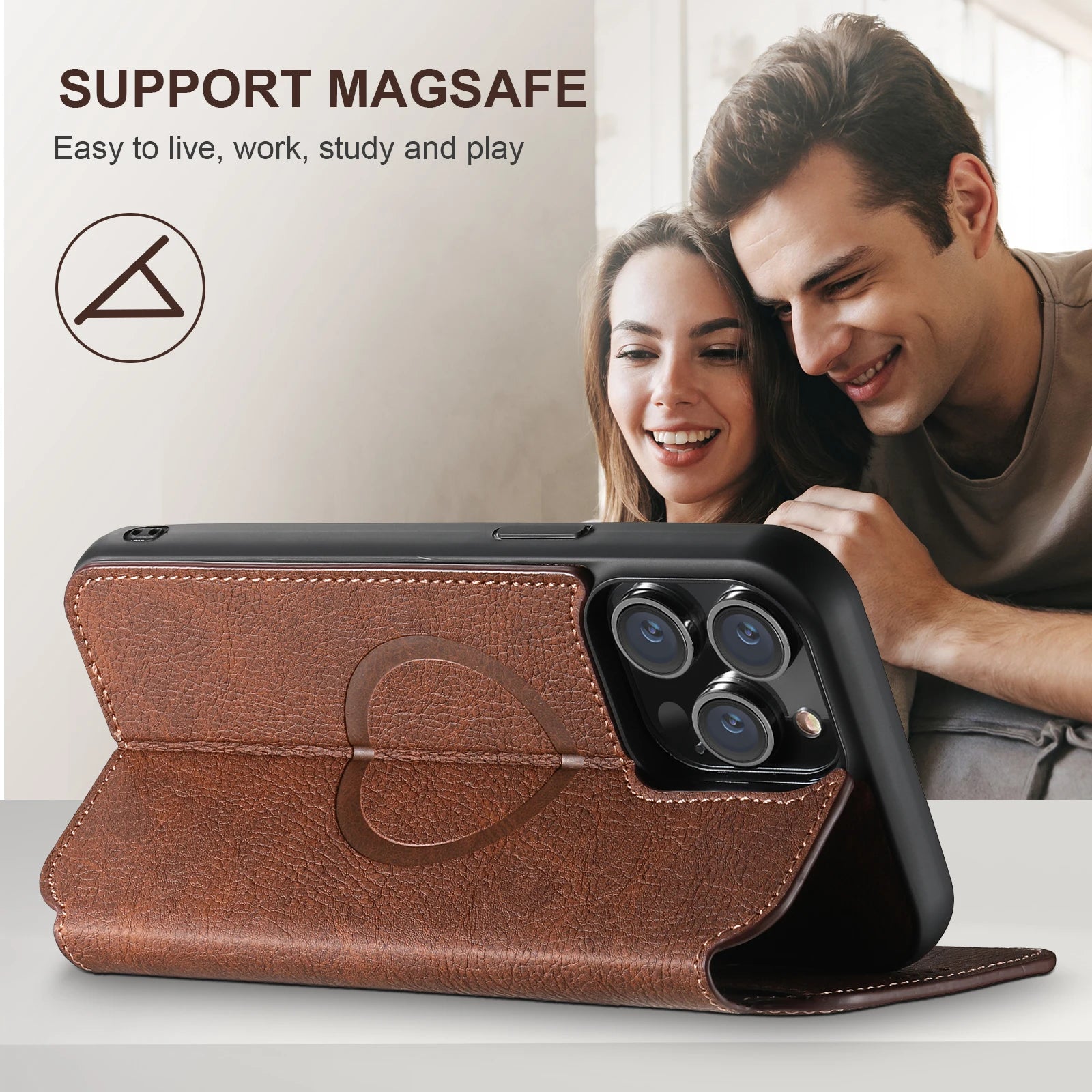 Compatible Wireless Charging Leather Phone Case For iPhone 12 13 14 16 Pro Max 15 Plus Flip Cover Wallet Card Holder