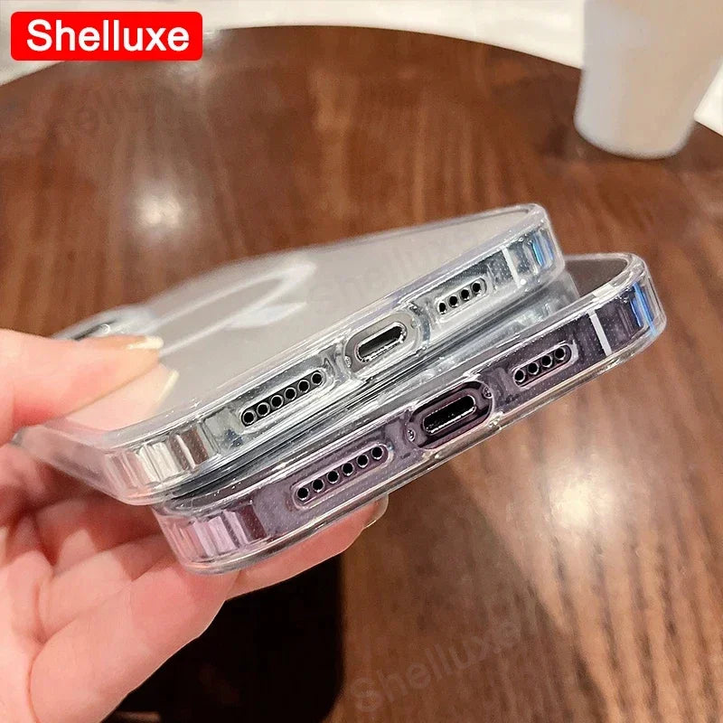 For Magesafe Magnetic Transparent Wireless Charge Case Shelluxe For iPhone 16 15 14 Plus 13 12 Mini 11 Pro Max PC Phone Cover