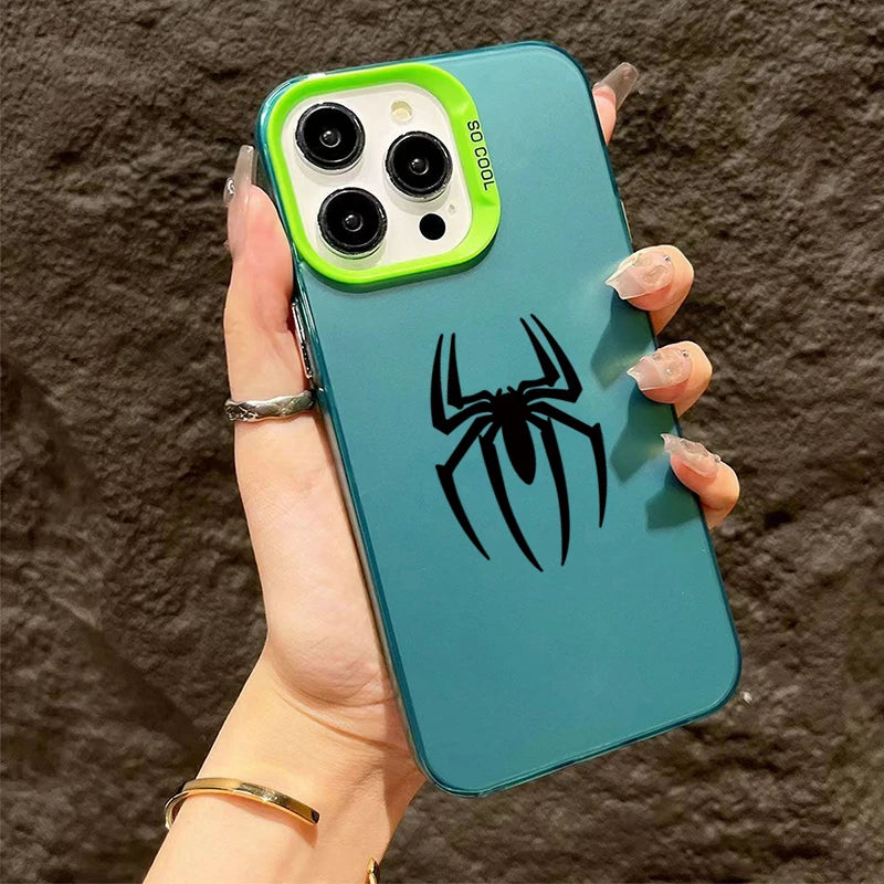 Bat Spider Pattern Matte Texture Phone Case For iPhone 16 15 14 13 12 11 Pro Max 16E XS XR 7 8 Plus SE2 Shockproof Bumper Cover
