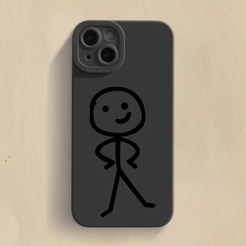Cute Cartoon Matchman Matte Silicone Phone Case For iPhone 16 11 12 13 14 15 Pro Max XR XS X 7 8 Plus SE2 16E Soft Back Cover
