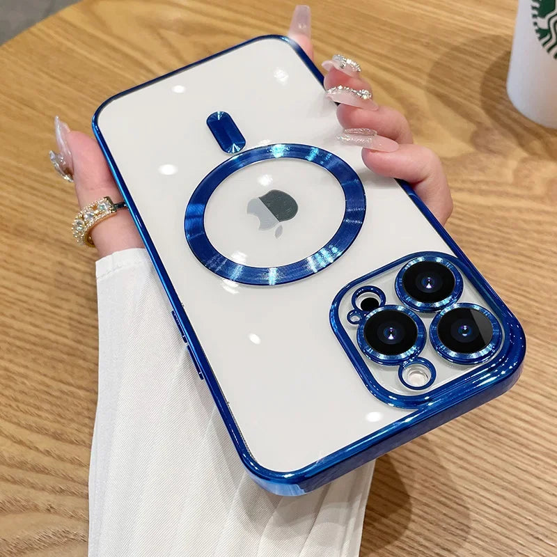 Magnetic Plating Case For iPhone 16e15 14 16 13 12 11 Pro Max With Camera Lens Protector Glass For Magsafe Wireless Charge Cover
