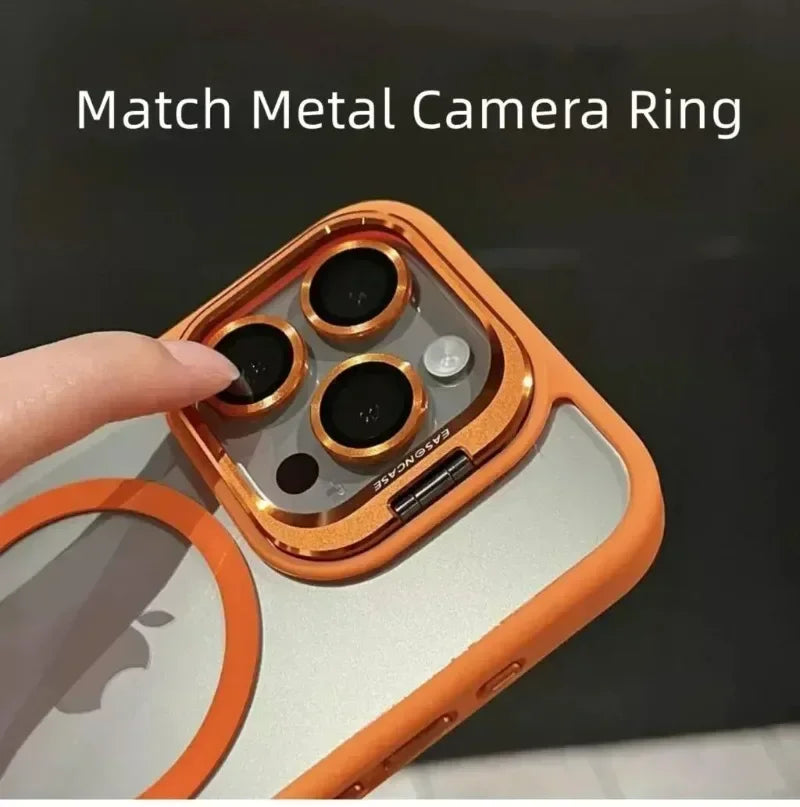 Magsafe Magnetic Lens Protection Stand Phone Case For IPhone 11 12 13 14 15 16 Pro Max Camera Glass Transparent Metal Ring Cover