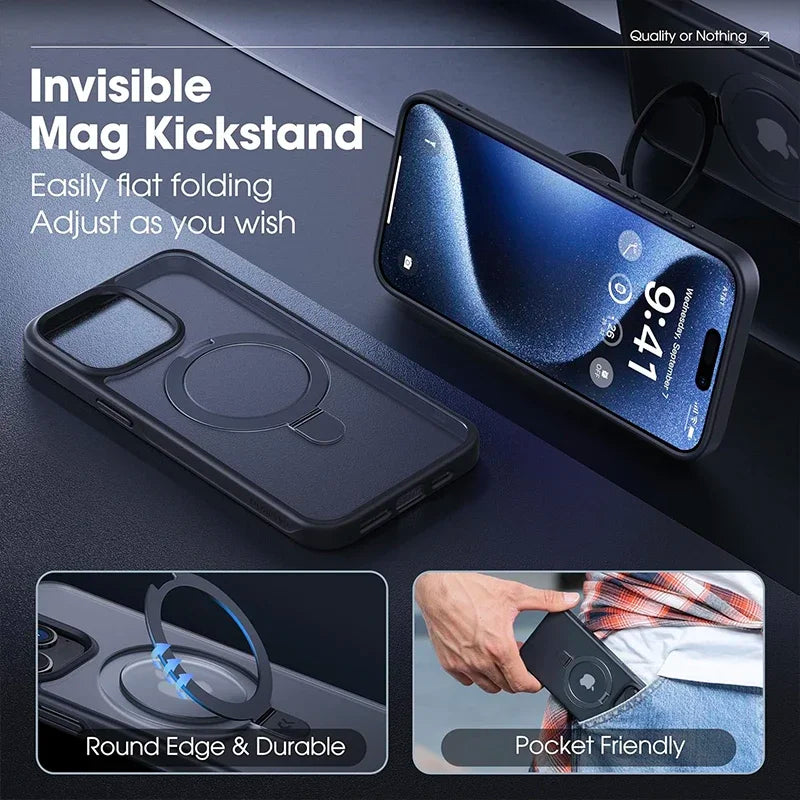 Translucent Phone Case with Magnetic Ring Stand for iPhone 16 15 14 Pro Max Case Plus 12 13 11 Mobile Cases Ultra Slim Cover