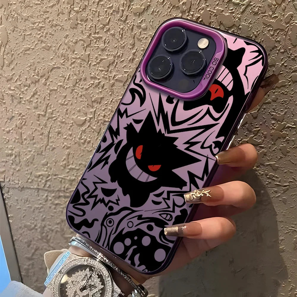 Anime Gengar Phone Case for iPhone 16 15 14 Plus 13 12 11 Pro Max X Xs XR 8 7 Matte Colorful Silver Hard Cover