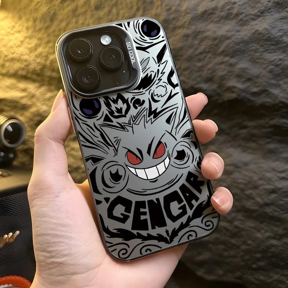 Anime Gengar Phone Case for iPhone 16 15 14 Plus 13 12 11 Pro Max X Xs XR 8 7 Matte Colorful Silver Hard Cover