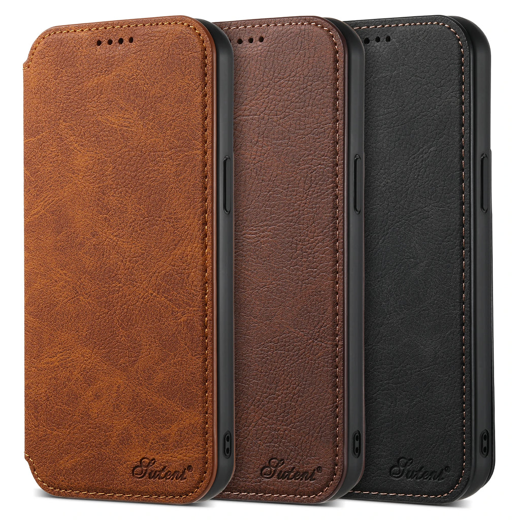 Compatible Wireless Charging Leather Phone Case For iPhone 12 13 14 16 Pro Max 15 Plus Flip Cover Wallet Card Holder