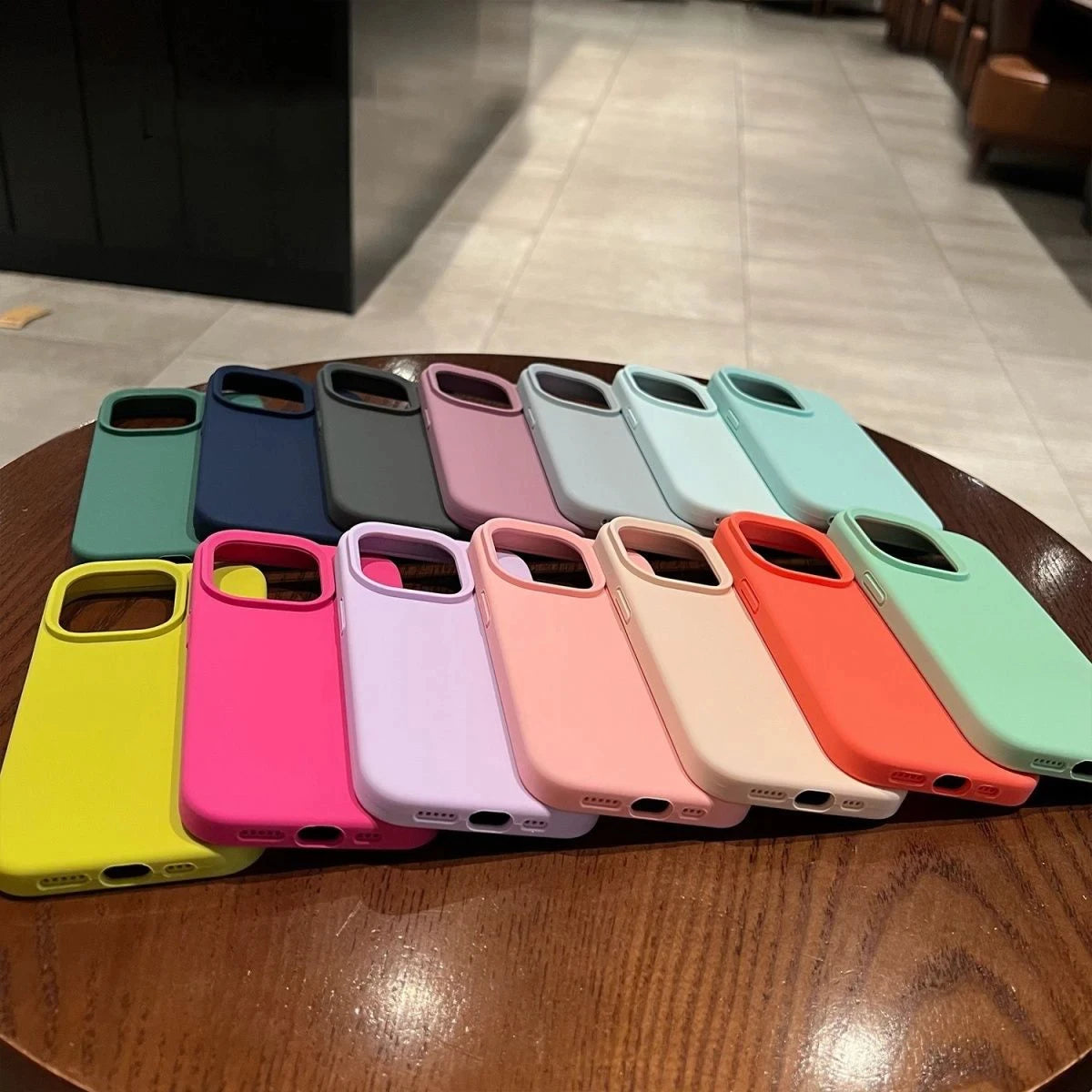 Liquid Silicone Case For iPhone 16 15 14 13 12 11 Pro Max Shockproof Soft Back Protection Cover For 16 series Phone Accessories