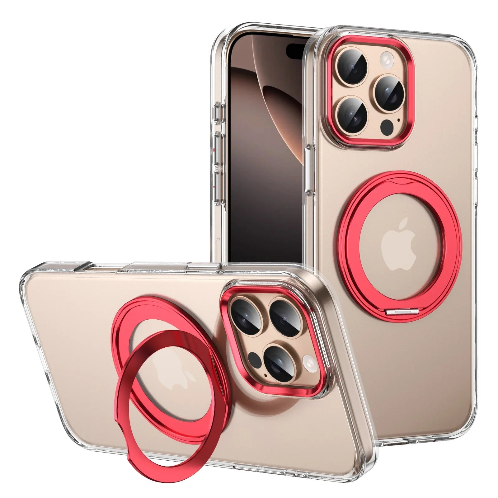 360° Metal Ring Stand clear Magnetic Case for IPhone 16 15 14 13 12 15 Pro Max Plus Magnetic Wireless Charging Transparent Cover