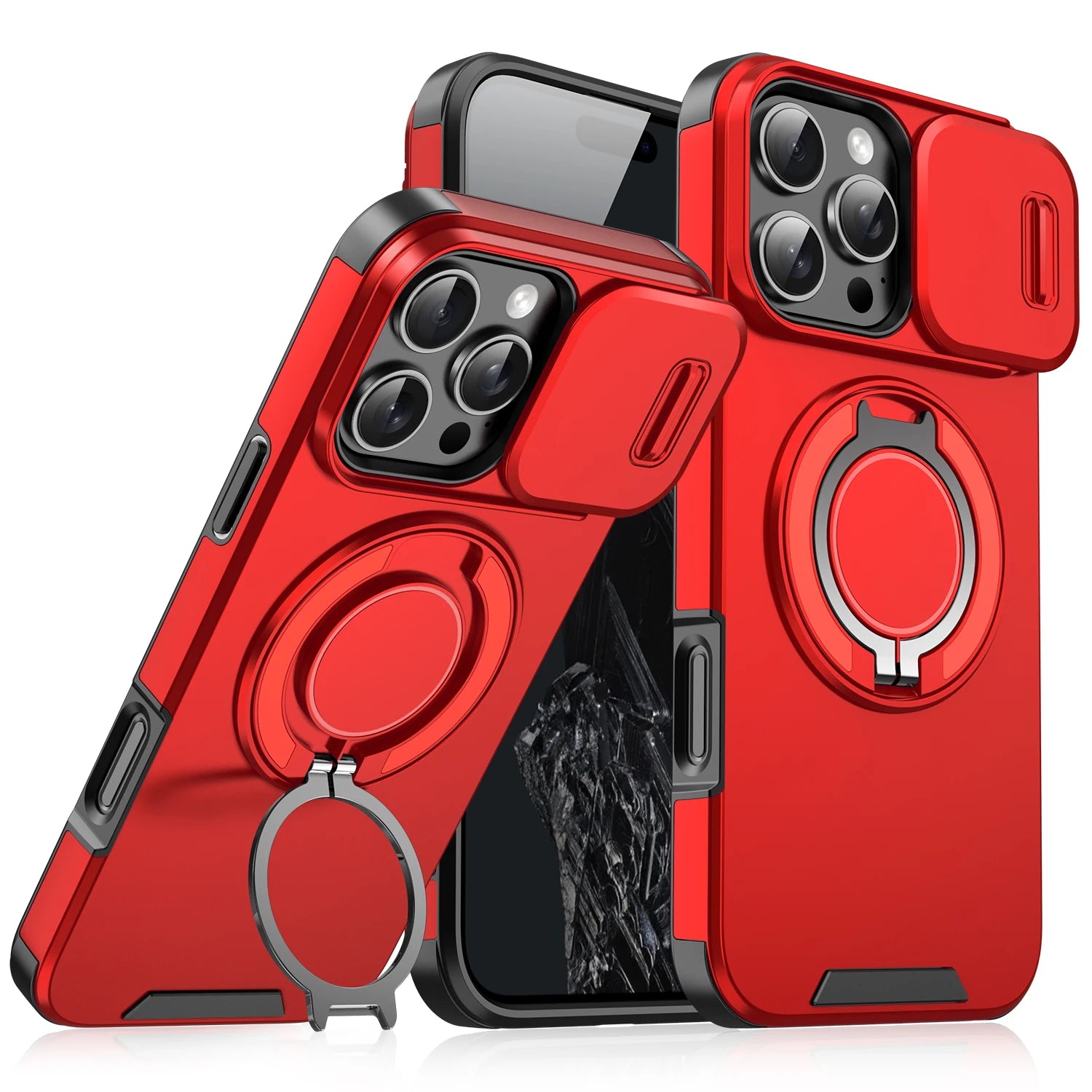 Heavy-duty Rugged Magnetic Ring Stand Case For iPhone 16 E 15 14 13 12 11 Pro Max Plus Slide Camera Protection For Magsafe Cover