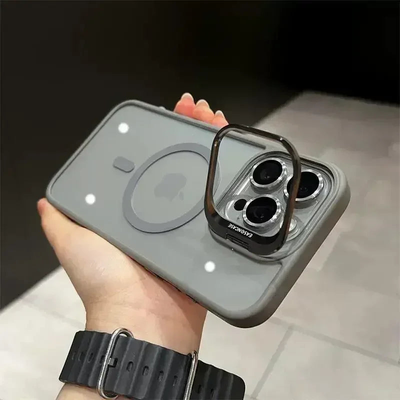 Magsafe Magnetic Lens Protection Stand Phone Case For IPhone 11 12 13 14 15 16 Pro Max Camera Glass Transparent Metal Ring Cover