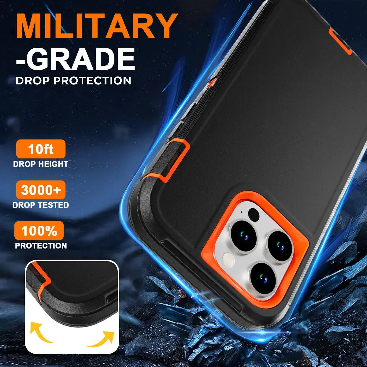 3 in 1 Defend Case For iPhone 16 11 12 13 14 Pro Max 15 Plus 7 8 SE 2022 Xs XR Original Heavy Duty Shockproof Hybrid Cover Cases
