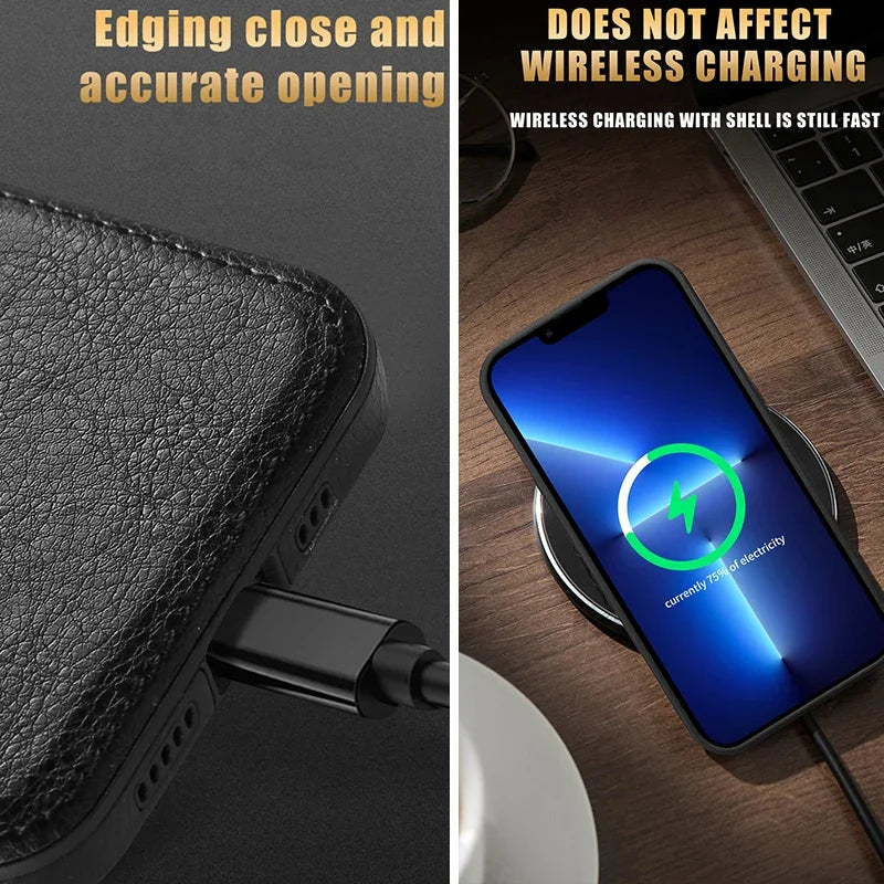 Soft Leather Case for iPhone 15 14 13 12 11 16 Pro Max XR XS Max 7 8 Plus Ultra Thin Lens Protection iphone16 16Pro Cover Coque