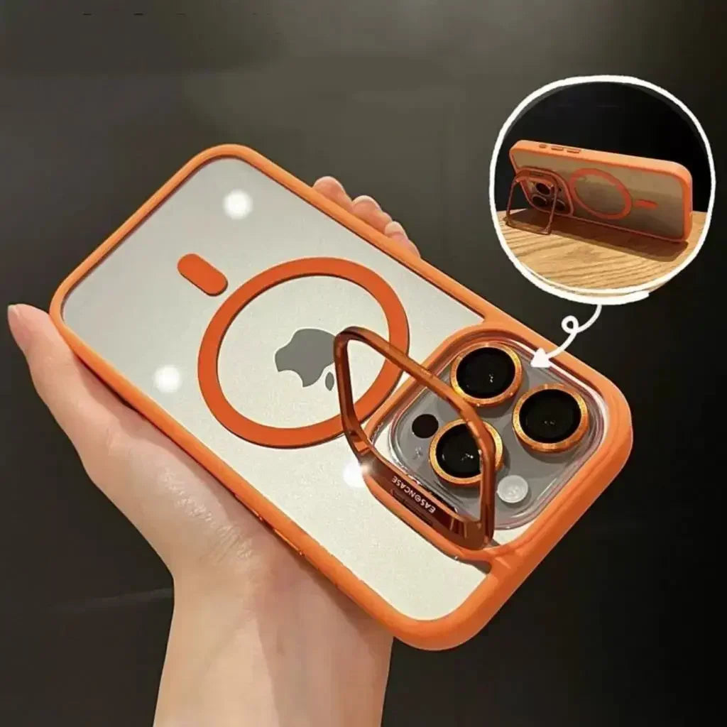 Magsafe Magnetic Lens Protection Stand Phone Case For IPhone 11 12 13 14 15 16 Pro Max Camera Glass Transparent Metal Ring Cover