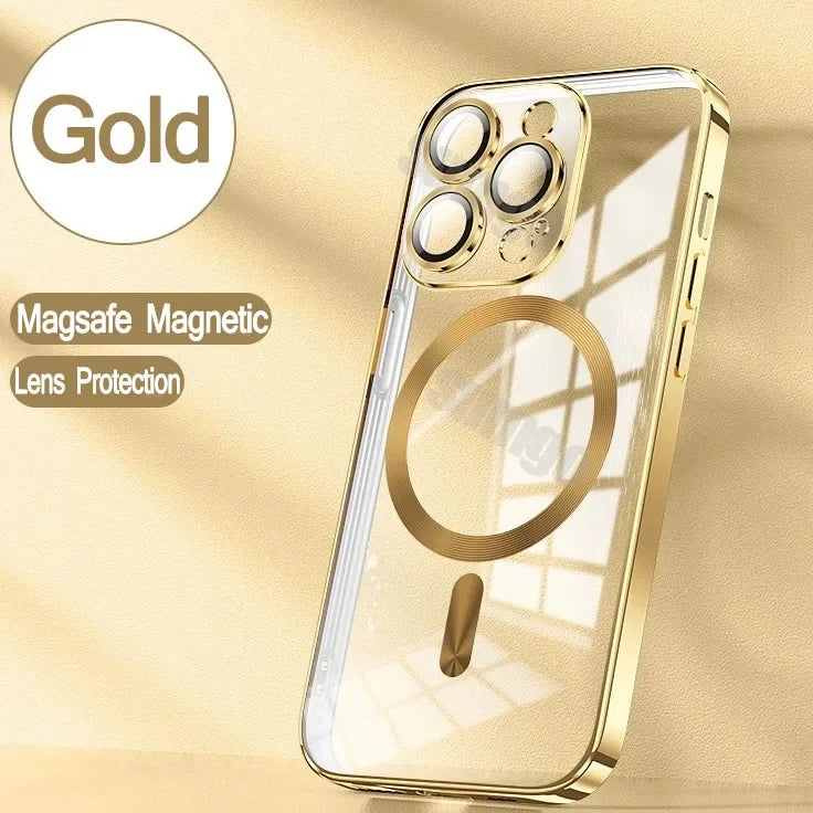 Official New Desert Gold Wireless Charging Magsafe Case iPhone 16 15 14 13 12 11 Pro Max Plus Magnetic Electroplate Bumper Cover