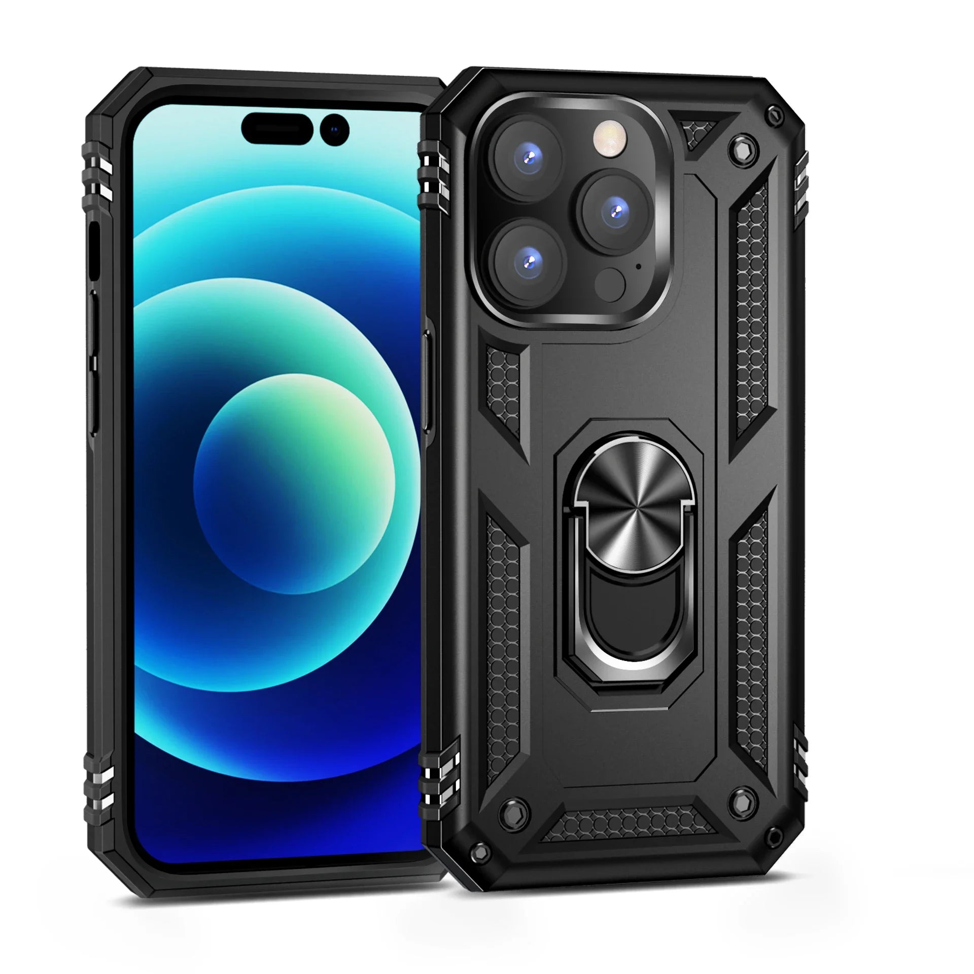 Luxury Shockproof Armor Bumper Case For iPhone 16 15 14 Plus 13 12 11 Pro Max Finger Holder Funda Magnetic Metal Ring Cover