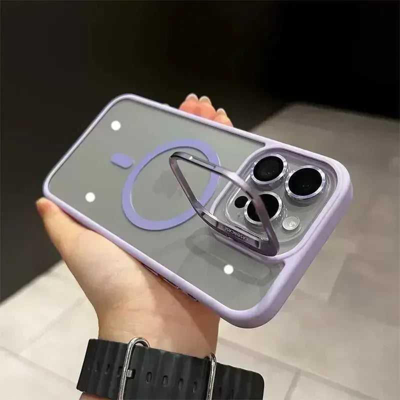 Magsafe Magnetic Lens Protection Stand Phone Case For IPhone 11 12 13 14 15 16 Pro Max Camera Glass Transparent Metal Ring Cover