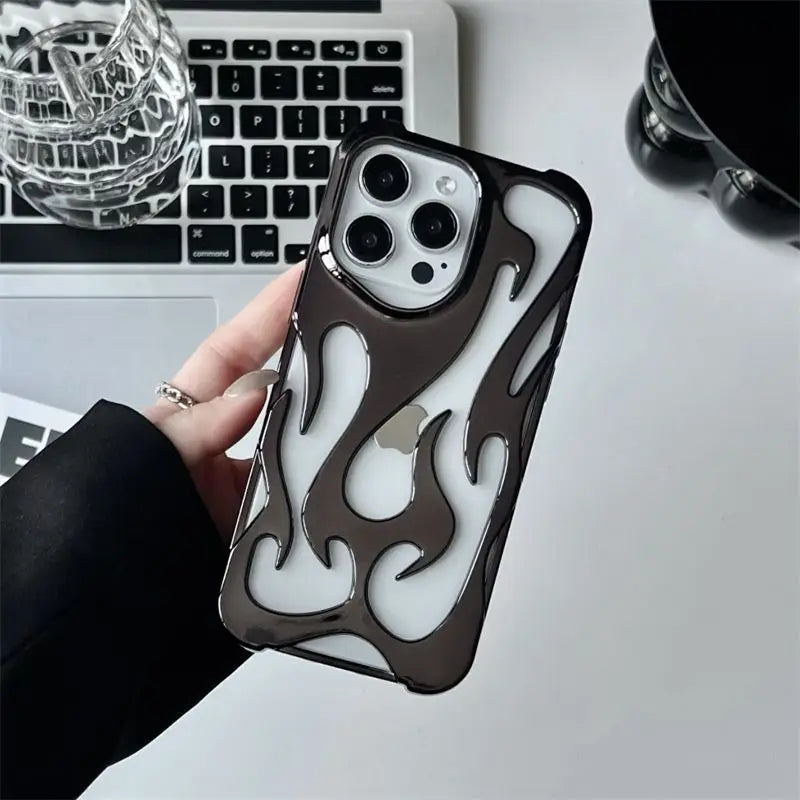 New 3D Flame pattern Hollow Slim Phone Case for iPhone 16 15 14 13 12 11 Pro Max 16E 15 14 16 Plus Shockproof Protective Cover