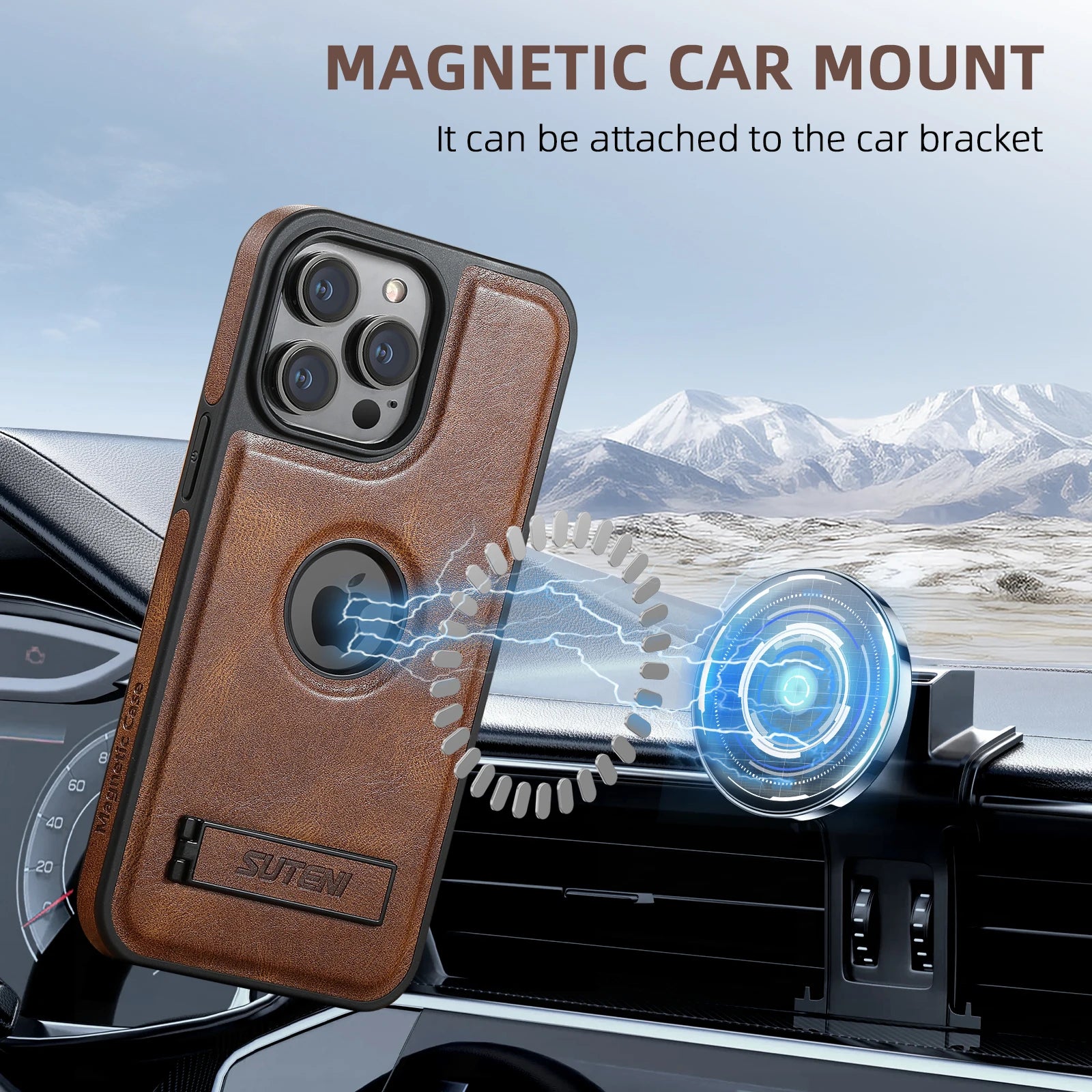 Luxury PU Leather MagSafe Magnetic Wireless Charging Case Stand Phone Case For iPhone 16 Pro Max 15 Plus 14 13 12