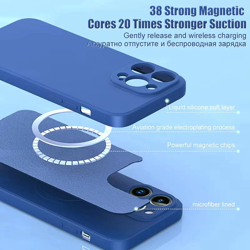 For Apple iPhone Case 16 15 Pro Max Liquid Silicone Magnetic For Magsafe Phone Protection 14 13 12 Plus Mini Funda Accessory