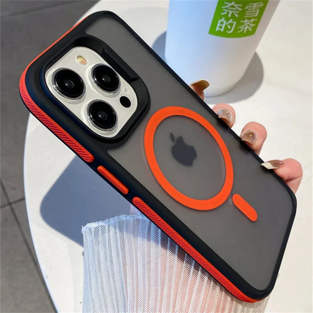 Luxury Matte Translucent Armor Shockproof Case For iPhone 16 15 14 13 12 Pro Max Plus For Magsafe Magnetic Wireless Charge Cover