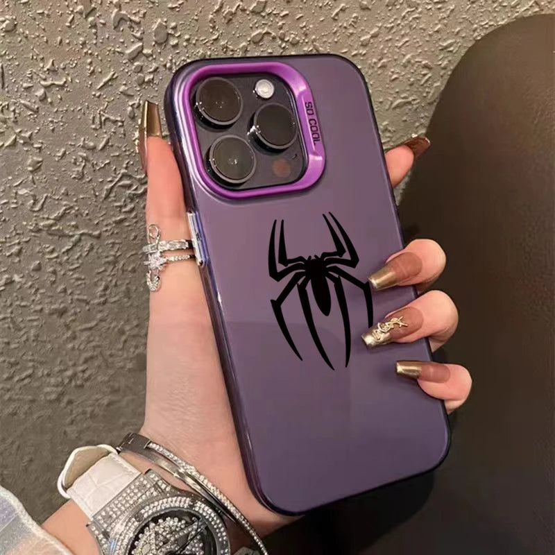 Bat Spider Pattern Matte Texture Phone Case For iPhone 16 15 14 13 12 11 Pro Max 16E XS XR 7 8 Plus SE2 Shockproof Bumper Cover