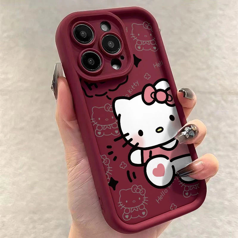 Sanrio Ins Hello Kitty Phone Case For Iphone 16 15 14 13 11 12 Pro Max X XR XS 7 8 Plus Y2k Girl Clear Gift Silicone Anti-fall